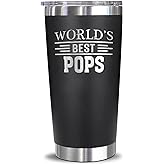 AcevedoDesign World's Best Pops Tumbler - Best Pops Laser Engraved - Pops Mug - Father's Day Gift - Birthday Gift For Pops - Pops Coffee Mug - Stainless Steel Travel Tumbler 20Oz, Black