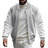 Scapodo Men's Varsity Baseball Jacket Classic College Style Bomber Coat with Striped Ribbed Collar Casual Outerwear