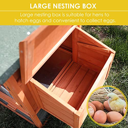 AthLike 65'' Chicken Coop, Outdoor Wooden Moveable Poultry Cage, Multi