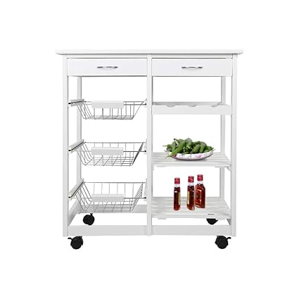Popspark Wooden Mdf Kitchen Trolley Cart With 2 Drawers 3 Storage