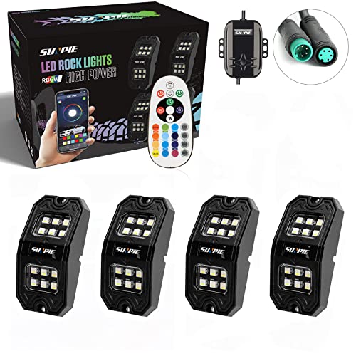 SUNPIE 4 Pods Upgraded 210 Degrees Wide Angle RGBW LED Rock Lights APP
