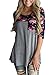 Annflat Women's Plus Size Round Neck Three Quarter Sleeve Floral Tops Girls Juniors T Shirt Large Grey