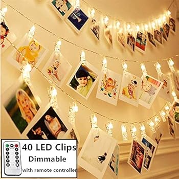 8 Modes 40 LED Photo Clip String Lights with Remote, Indoor Fairy String Lights for Hanging Photos Pictures Cards, Ideal Gift for Bedroom Decoration (USB Powered 40 LED)