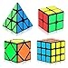Aitey Speed Cube Set, Magic Cube Bundle 2x2x2 3x3x3 Pyramid Skew Speed Cube Smooth Sticker Cubes Collection Puzzle Toy for Kids and Adults - 4 Pack