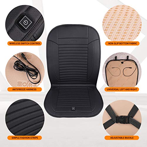 LARROUS Leather Heated Car Seat Cushion with Pressure-Sensitive Switch and Overheat Protection Thermostat,for Office Chair,Home and More,with Power Adapter.(12Volt,Black)
