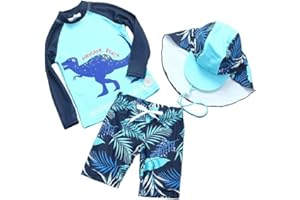BAOPTEIL Baby Toddler Boys 3-Pieces Swimsuit Sets Blue Shark Bathing Suit Rash Guards Sunsuit Swimwear with Hat UPF 50+ FBA
