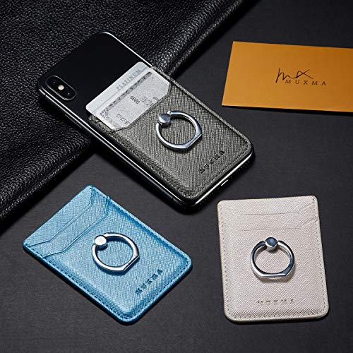 Phone Card Holder with Ring Grip for Back of Phone,Adhesive Stick-on Credit Card Wallet Pocket for iPhone,Android and Smartphones (Black)