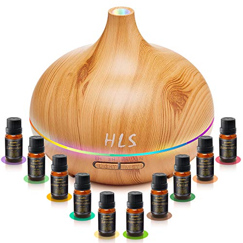 Aroma Diffuser for Essential Oil Large Room Diffusers Set with 10 Essential Oils,Ultrasonic 550ml Aromatherapy Diffuser…