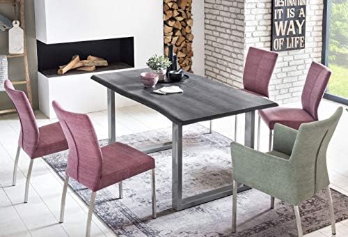 Salesfever Esszimmer Tisch 200x100 Cm Akazie Echte Baumkante Grau Farbig Silbernes U Gestell Aus Metall Massiv Holz Amazon De Kuche Haushalt