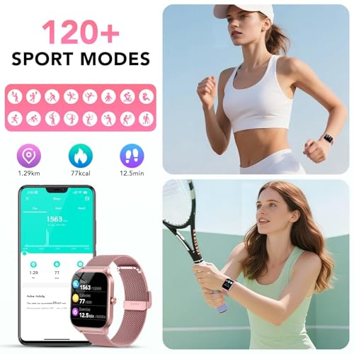 CASCHO Women's Smartwatch, 1.85 Inch Smartwatch with Call/Answer, 120+ Sports Smart Watch with Pedometer/Sleep, Fitness Tracker for iOS Android – Elegant Rose Gold 7