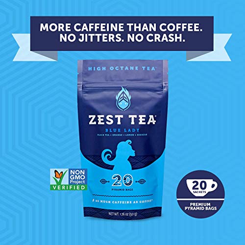 Zest 150mg High Caffeine Energy Leaf Blend - Blue Lady Black Tea - 20 Pack Bag - Hot or Iced - All Natural Strong… - Image 3