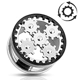 Pair of 5/8 Inch 16mm Steampunk Gear Screw-Fit Tunnel Ear Plug Gears Will Turn E95