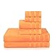 PROMIC 100% Cotton Bath Towel Set, 6 Piece Includes 2 Bath Towels, 2 Hand Towels, and 2 Washcloths – Highly Absorbent and Softness, Fade-Resistant, Fall Decor Idea, Orange