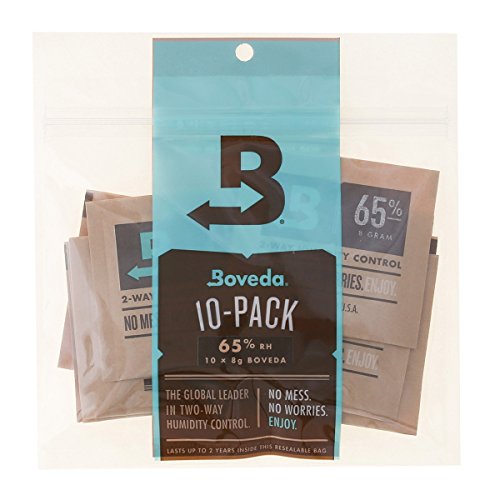 Boveda 65% RH 8 Gram, patented 2-Way Humidity Control, (1) 10-Pack, Unwrapped Boveda, Resealable Bag; Up to 10 cigars; perfect for Cubans, cigars with oilier wrappers or a broadleaf Maduro