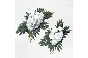 SZSYLM Floral Swags for Wedding Ceremony Sign, Rose Decorative Wedding Arch Flowers, 2Pcs Artificial Greenery Eucalyptus Leaves Flower for Door Window Home Decoration