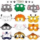 12 Pcs Animal Felt Masks Jungle Safari Theme Party Favors Kids Costumes Dress-Up Party Supplies