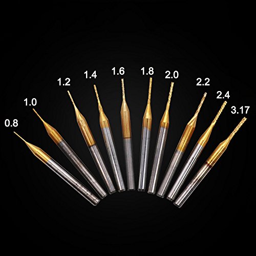 Fan-Ling 10x 1/8'' 0.8-3.175mm PCB Drill Bit Set Engraving Cutter Rotary CNC End Mill New,Titanium plating Material,WIth Box (Gold) - Thumbnail 4