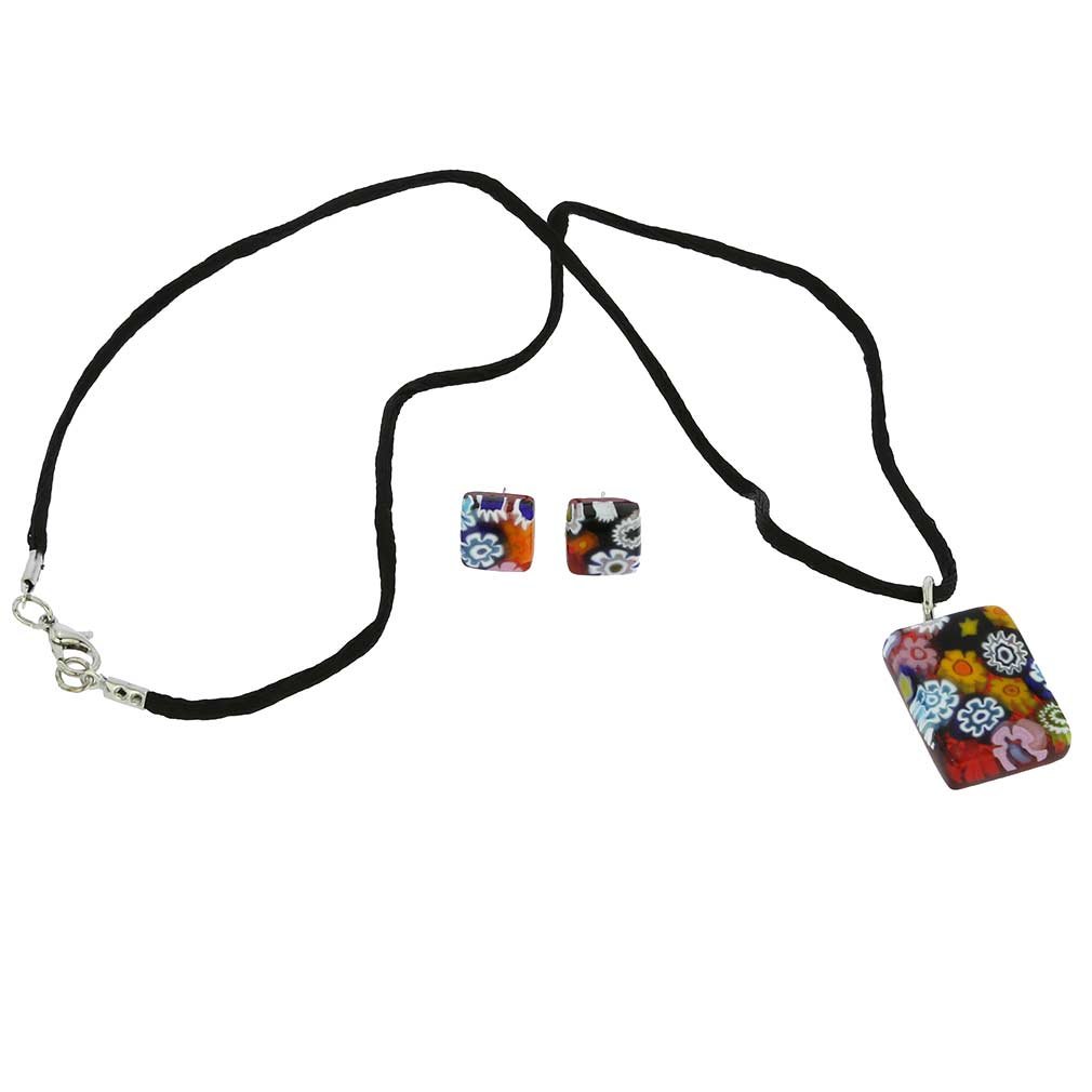 Glass Of Venice Murano Glass Millefiori Necklace and Earrings Set - Rectangular