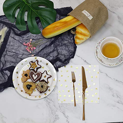 Ottin White and Gold Star Paper Plates 48Counts 9'' Disposable Dinner Party Plates for Wedding Decorations Birthday Bridal Shower Weekend Party Engagement Celebration (White with Gold Foil Stars, 9'') - Thumbnail 2