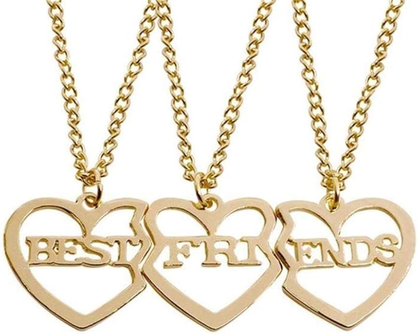 XLY 3 Pcs/Set Best Friends Necklace Gold Heart Shaped Pendant BFF