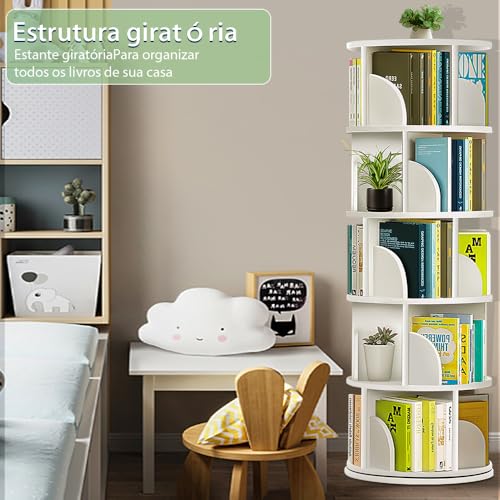 Estante Giratória, 5 Andares Estante Giratória Livros, 160 * 40cm, 360° - Livreiro de Piso para Organização e Decoração de Casa, Quarto e Escritório