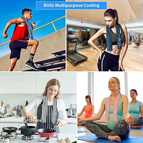 BOGI 4 Pack Cooling Towel, Cooling Towels for Neck and Face- Ice Towel for Instant Cooling, Soft Breathable Chilly Towel, Stay Cool for Yoga, Sport, Gym, Camping & More Activities (M: 40" x 12")