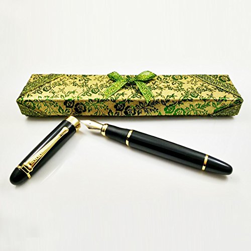 Jinhao X450 Fountain Pen Marble Pattern Gold Trim M Nib (Bright Black)