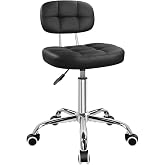 KKTONER Black Home Office Chair Leather Rolling Stool with Swivel Wheels with Backrest Height Adjustable for Home Office Computer Desk SPA