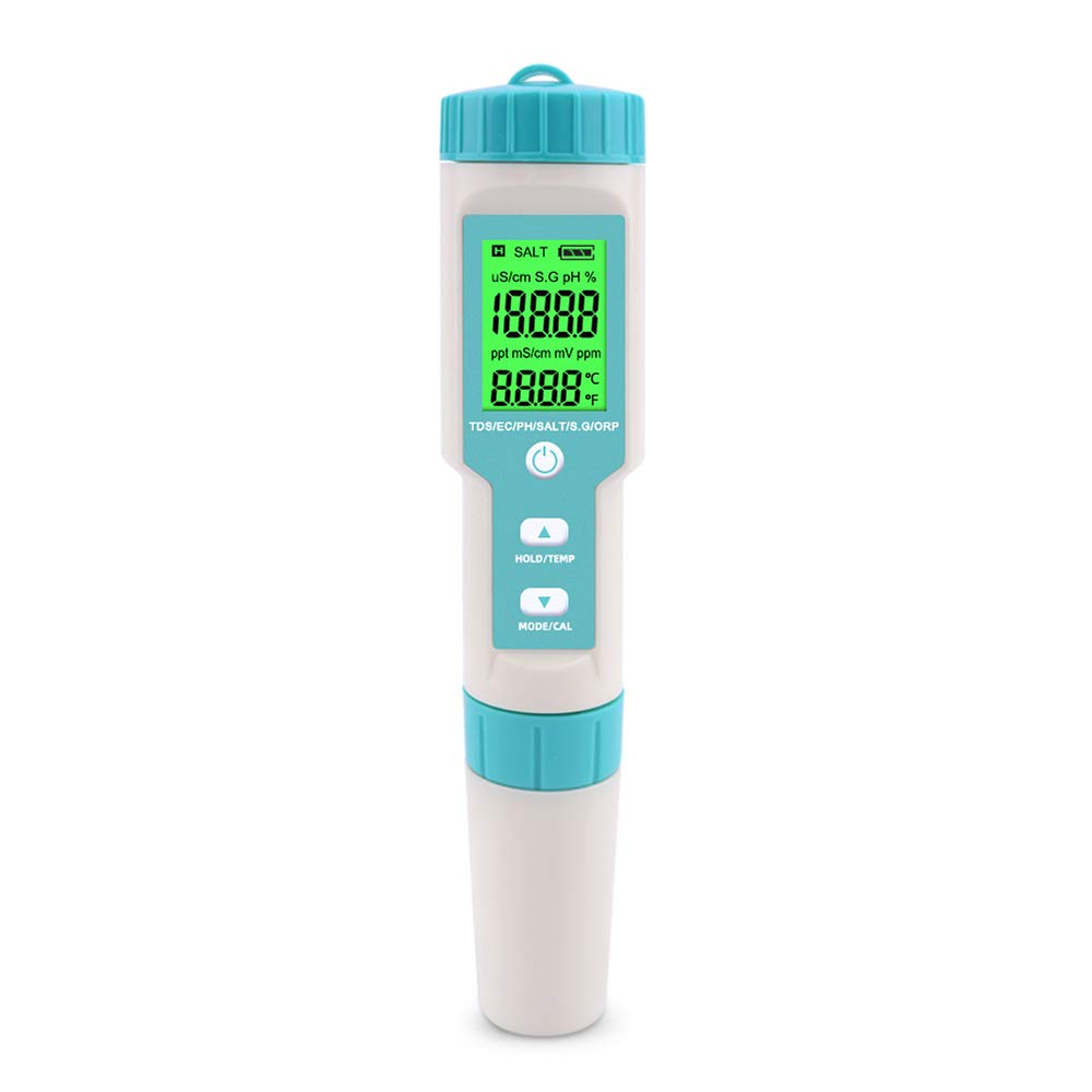 7 in 1 PH/TDS/EC/ORP/SG/Salinity/Temperature Pocket Water Quality Tester Multi-Parameter with Electrode pH Meter C-600 Replaceable for Pools Drinking Water Aquariums