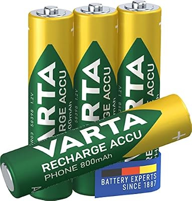 Pile AAA, ricaricabili, confezione da 4, Recharge Accu Phone, batteria ricaricabile, 800 mAh Ni-MH, pronte all'uso, adatte per telefoni cordless