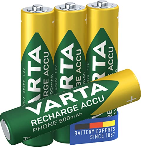 Batterien AAA, wiederaufladbar 4 Stück, Recharge Accu Phone, 800 mAh