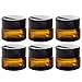 JUVITUS Amber Glass 5 ml 1/6 oz Small Thick Wall Balm Jars with Black Smooth Lids (6)