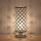 HAITRAL Crystal Table Lamp Modern Night Light Lamp with Metal Frame 110 Pcs Crystals Elegant Bedside Desk Lamp for Bedroom, Living Room, Dining Room Sliver