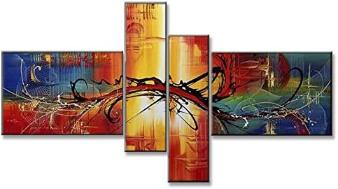 Neron Art Hand Painted Split Canvas Paintings Abstract 4 Pieces - 72X40 inch (183X102 cm) for Living Room Bedroom Dining Room Wall Decor To DIY Frame Home Decoration - Lisbon by