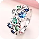 HUUGVBCO 925 Sterling Silver Geometry Gemstone Ring Inlay Nine Blue Green Clear Round Cut AAA Cubic Zirconia CZ Cocktail Ring Eternity Jewelry Gift Rings Band for Women(8)