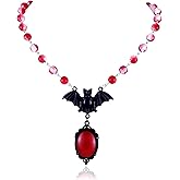 BOOZIQ Gothic Bat Necklaces for Women Halloween Necklace Punk Crystal Beaded Bat Pendant Necklaces Vampire Necklace Halloween Jewelry Costume Accessories