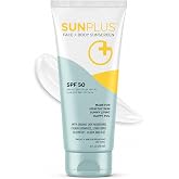 SUNPLUS SPF 30 Sunscreen Lotion, Broad Spectrum Face &amp; Body Sunscreen, 4oz | Water resistant 80 min protection with hyaluronic acid &amp; botanical oils that hydrates and absorbs fast with no white cast