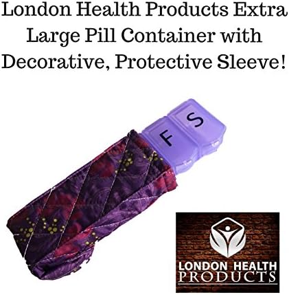 London Health Products 7-Day Pill Organizer Includes Decorative Sleeve- Size L or XL (Choose Your Color!) (X-Large, Purple- Purple Sleeve)