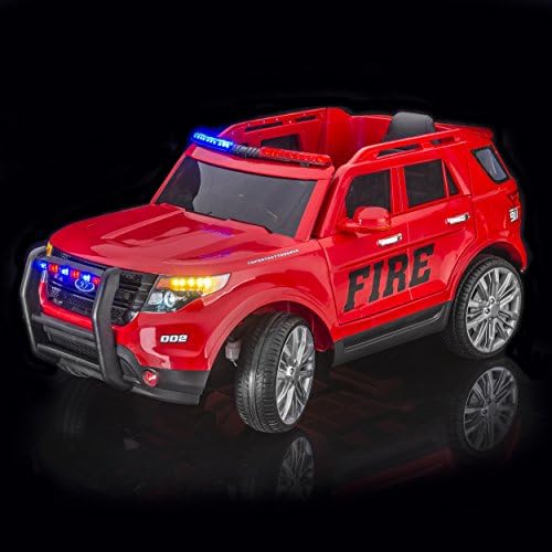 SPORTrax Ford Explorer Style Fire Kid's Ride On Fire Truck, Battery Powered, Remote Control, w/FREE MP3 Player - Red