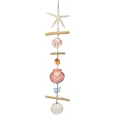 Driftwood & Sea GlassWall Coastal Wall art Decor, Wall Decor for Bedroom with Starfish & SeaShells, Ocean Coastal Wall Art & Nautical walldecor for Bathroom, Wall Decor Living Room,Dorm Decor, Bedroom Decoration(colorful- Ocean is my happy)