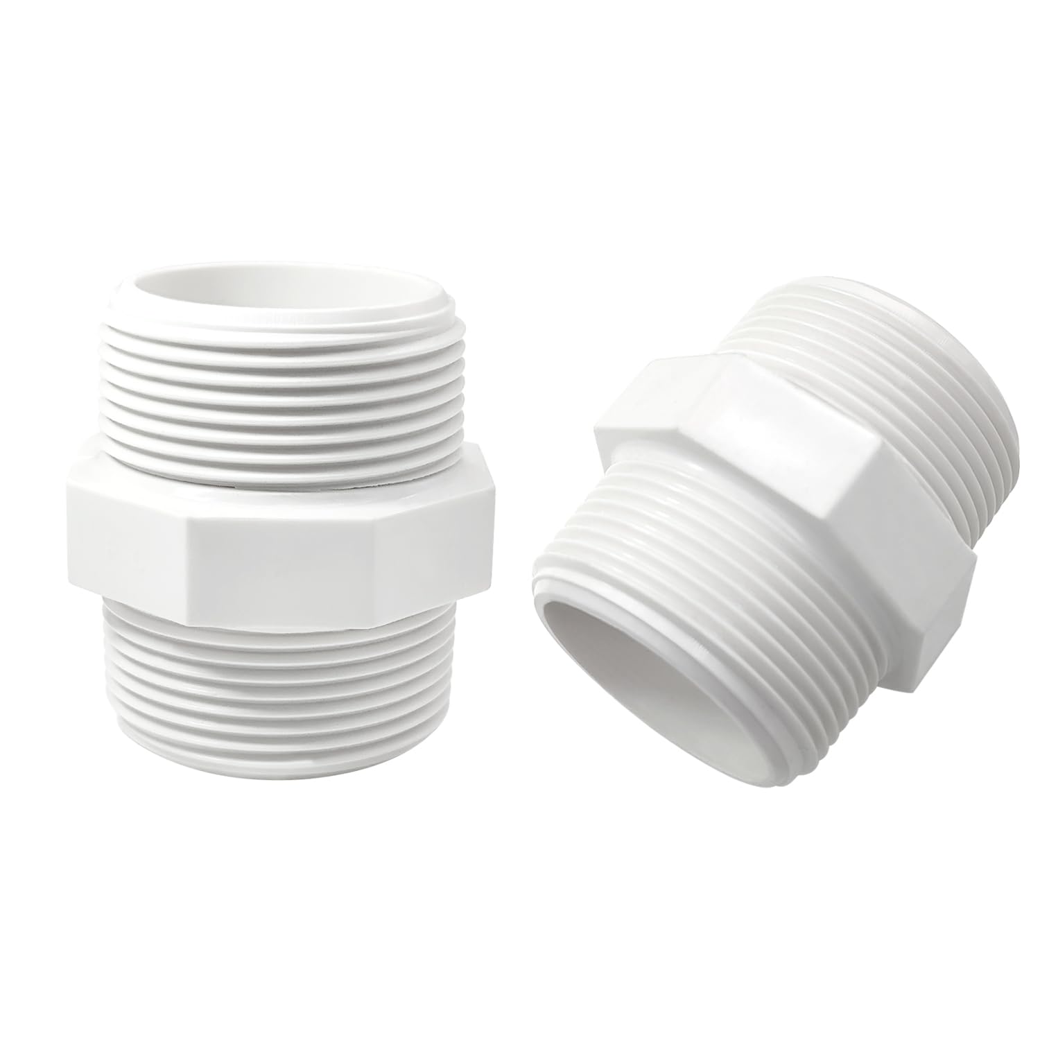 Photo 1 of 2 PCS 2 Inch PVC Fittings Hex Nipple G2 Male to Male Thread Connector Coupling Adapter