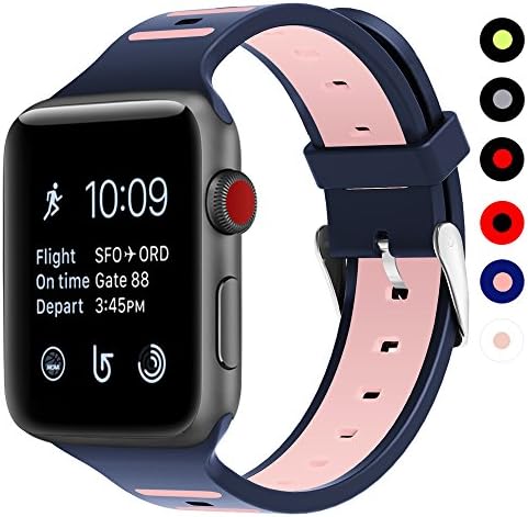 Covery Apple Watch Band 38mm, Soft Silicone iWatch Band Two - Tone Stripe Wristband for Apple Watch Nike+, Series 3, Series 2, Series 1, Sport, Edition- Blue&amp;Pink