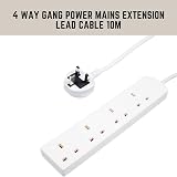 Invero 4 Way Gang Power Extension Lead 10M Metre British Approved 13A UK Plug view 2