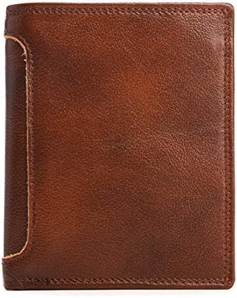 COOLCT Men's Cow Leather ultra Slim Wallet Bifold Wallet Button Zipper Wallet Vertical Section (light brown)
