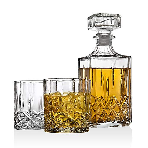 Whiskey Decanter and Glasses Barware Set, for Liquor Scotch Bourbon