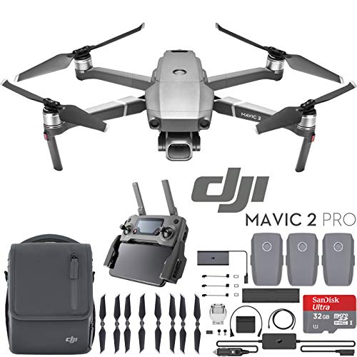 DJI Mavic 2 Pro Drone Fly More Kit with Hasselblad Camera 1-inch CMOS Sensor and 2X Flight Batteries, Car Charger, Battery Hub, Power Bank Adapter, Propellers, Bag & Memory Card Bundle