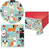 Olive Occasions Dog-Theme Birthday Party Bundle: Serves 16 Plates, Napkins, Table Cover and Grandma Olive's Recipe