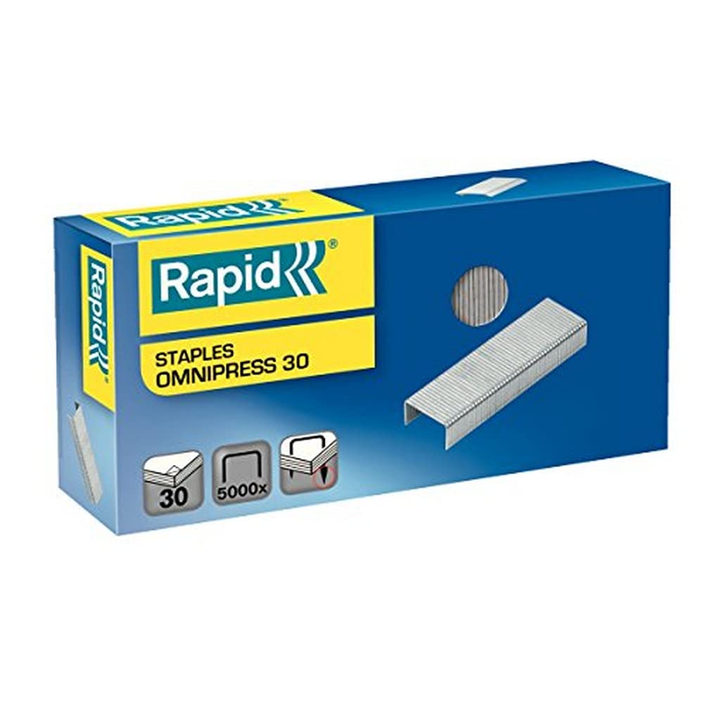 Rapid Omnipress 30 Staples, For Stapling up to 30 Sheets, Use with Omnipress Staplers, Galvanised Wire, Box of 5000, 5000560