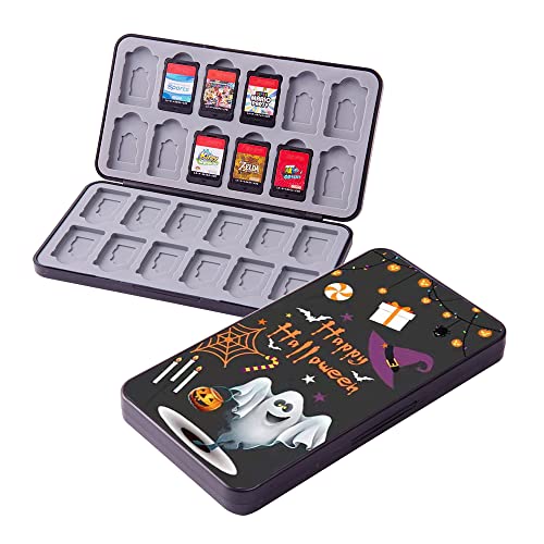 PERFECTSIGHT Cute Game Card Case for Nintendo Switch/ Switch Lite/ OLED, 24 Game Holder Cartridge Case for Game Cards and 24 SD Cards, Kawaii Portable Compact Storage Box (Halloween)