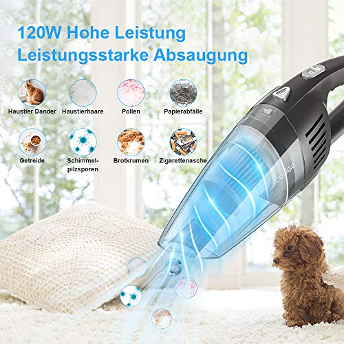 bedee Handstaubsauger Akku Handstaubsauger Kabellos Beutellos Staubsauger Kabellos Handheld Vacuum Cleaner Nass & Trocken Handsauger 120W/2600mAh für Haus, Büro, Autos, Camping [Energieklasse A++]